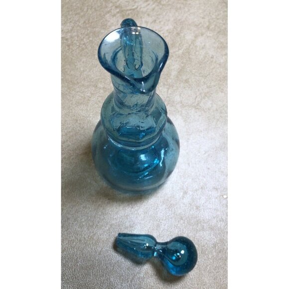 Aqua Glass Hand Blown Vinegar Cruet with Stopper Vintage - Picture 6 of 8